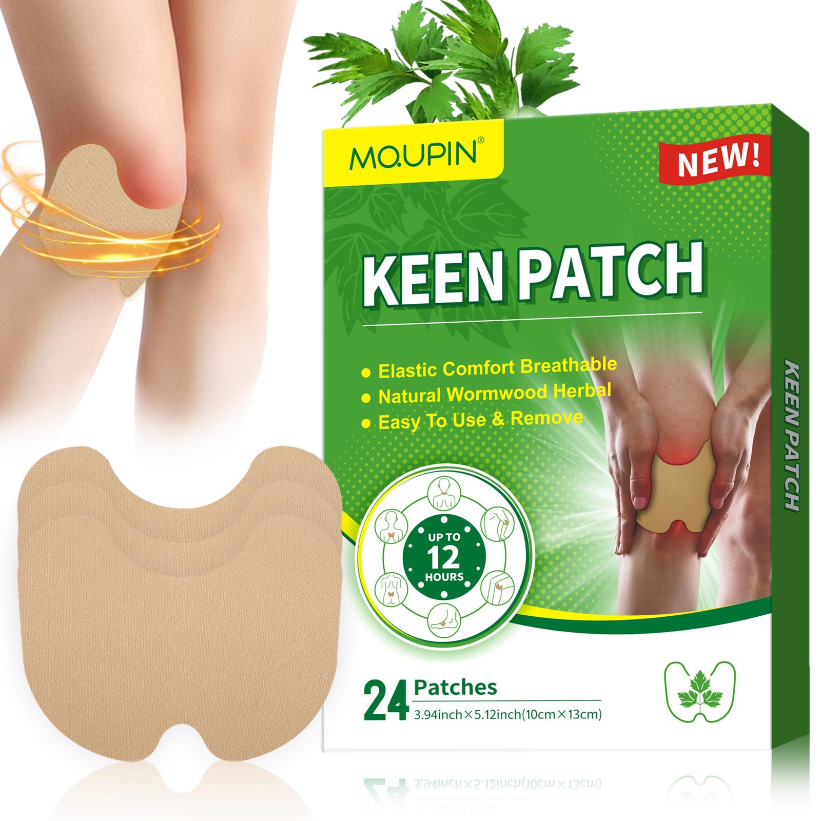 MQUPIN 24 Pcs Parches para Rodilla Alivio Natural del Dolor de Rodilla Parches para Artritis Alivio del Dolor en la Rodilla para Dolor Hueso con Hueso en Rodilla, Espalda, Cuello, Hombro